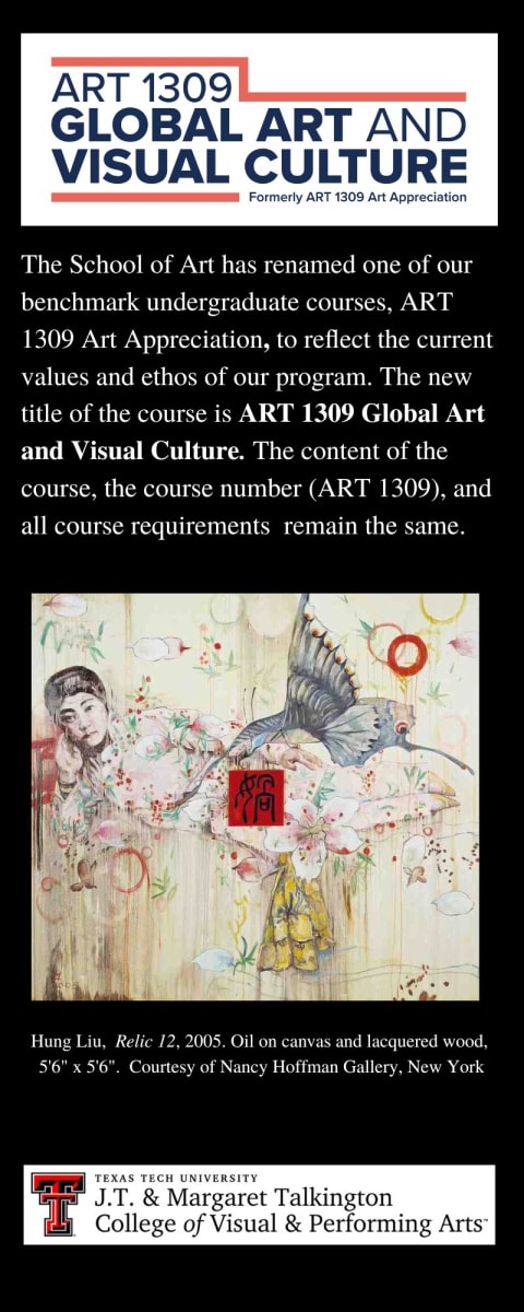 Global Art and Visual Culture Rebranding Project for TTU School of Art by Diana Atwood McCutcheon  Image: Infographic Side 1