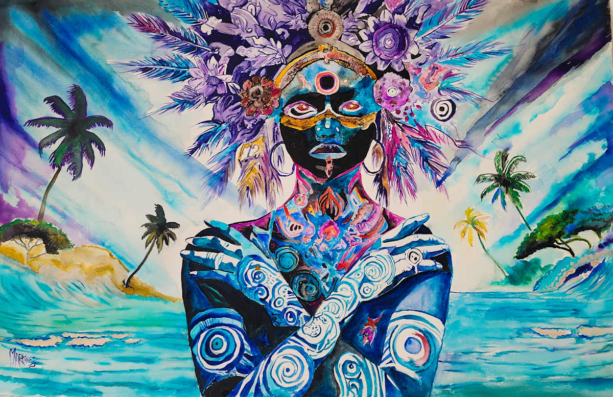 Yemayá of Borikén, Watercolor, 2025, 26 x 40" by Oscar Luis Martinez, Image 1.