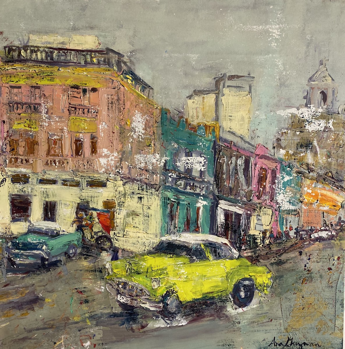 La Vida Cuba: Steet with Lime Car by Ana Guzman 