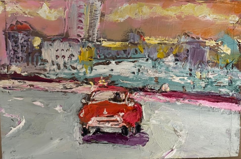 Sunset ride - red car 