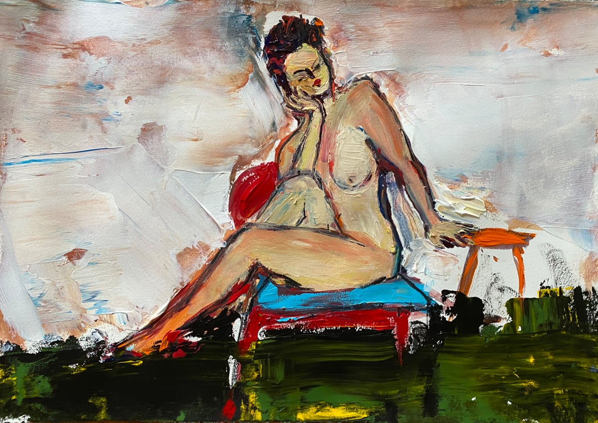 Genevieve on red chair 