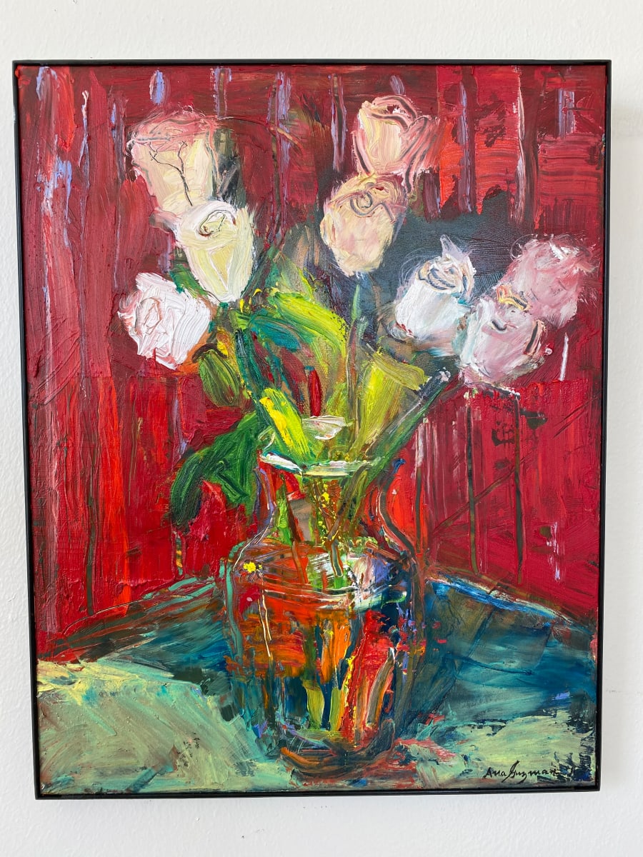 White Roses - red background 