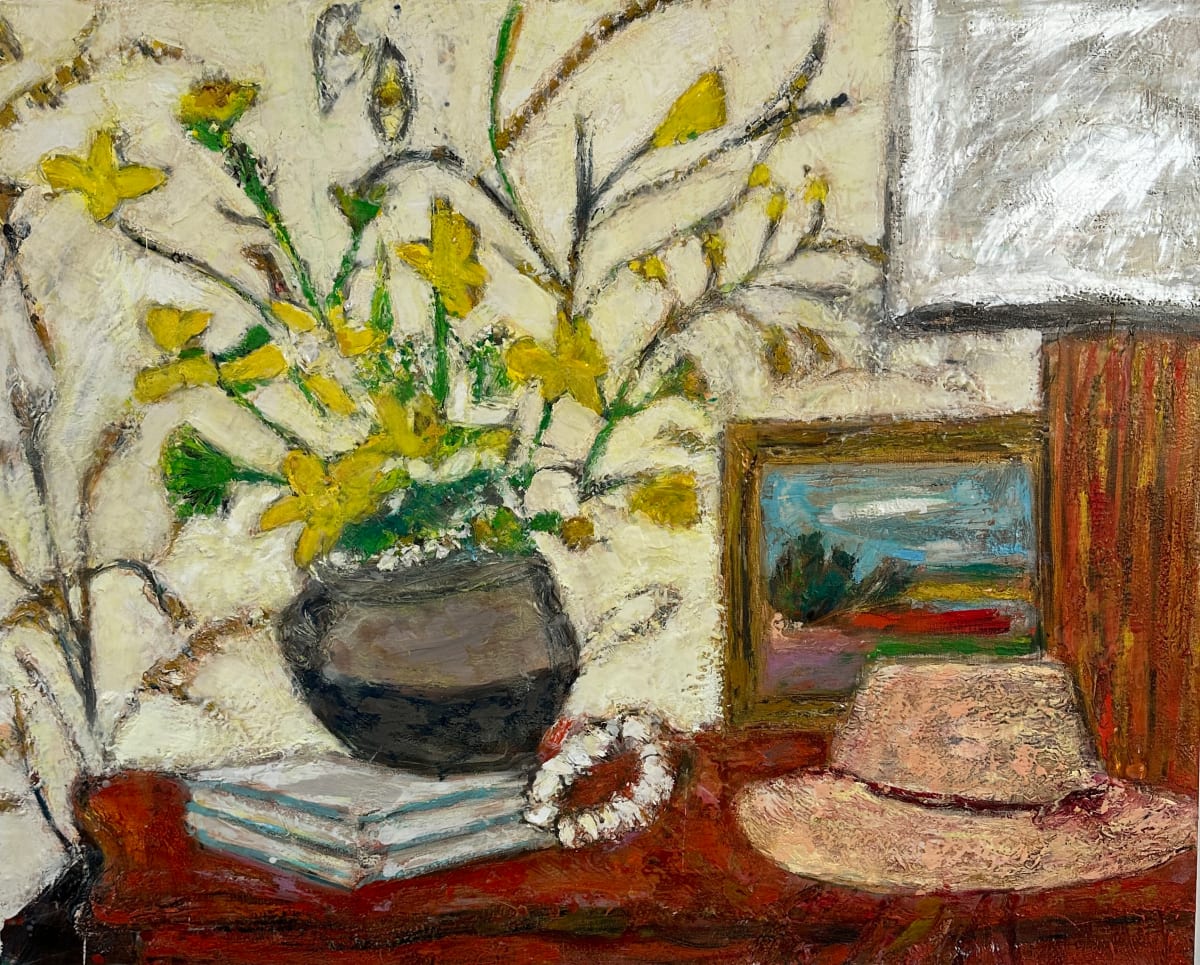 Interior with flowers and hat by Ana Guzman 