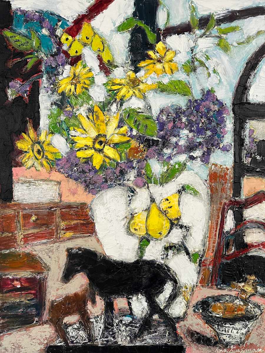 Interior - Flowers and Horses by Ana Guzman 