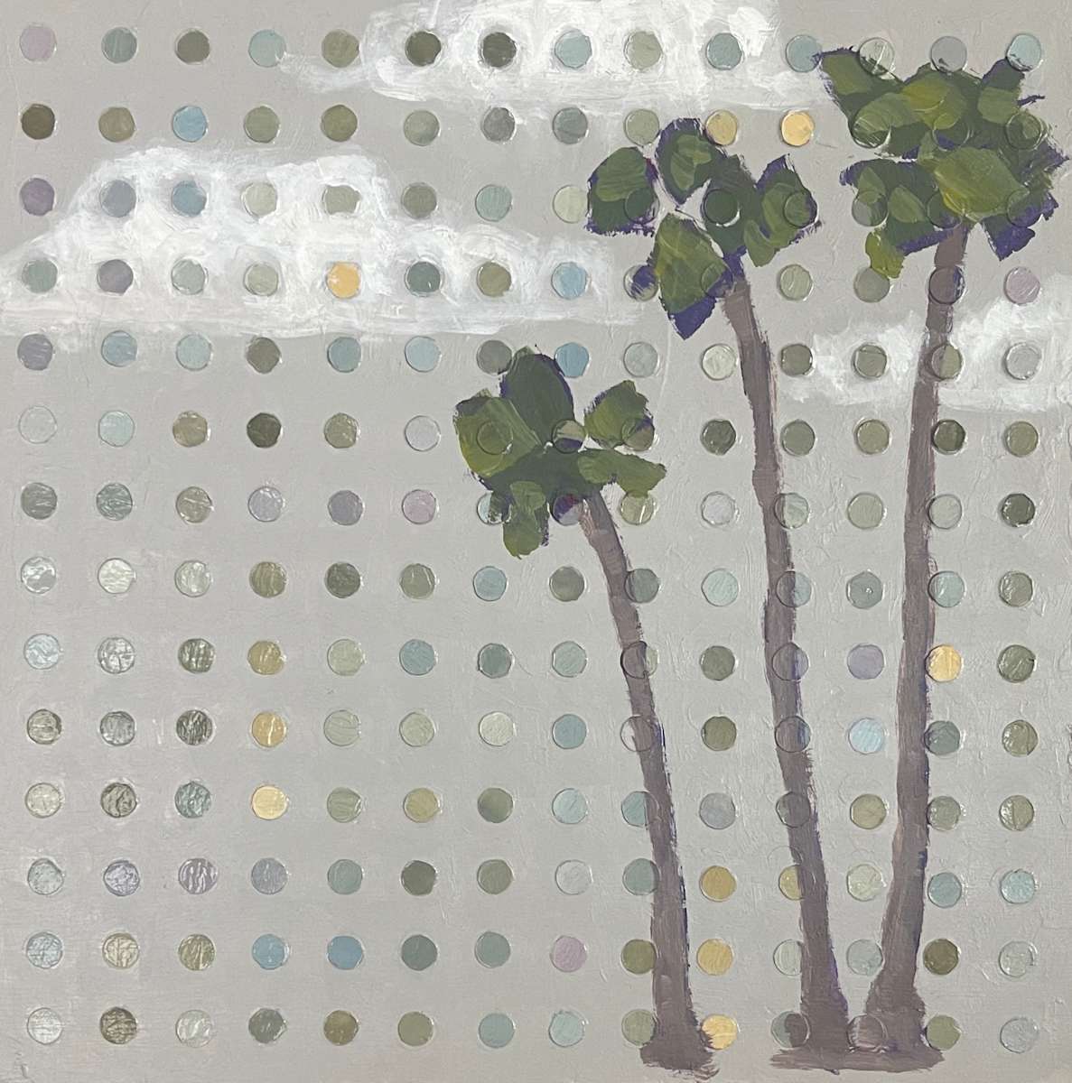 Deep Greens and Blues Three Palm Dot Matrix by Katie Willes 