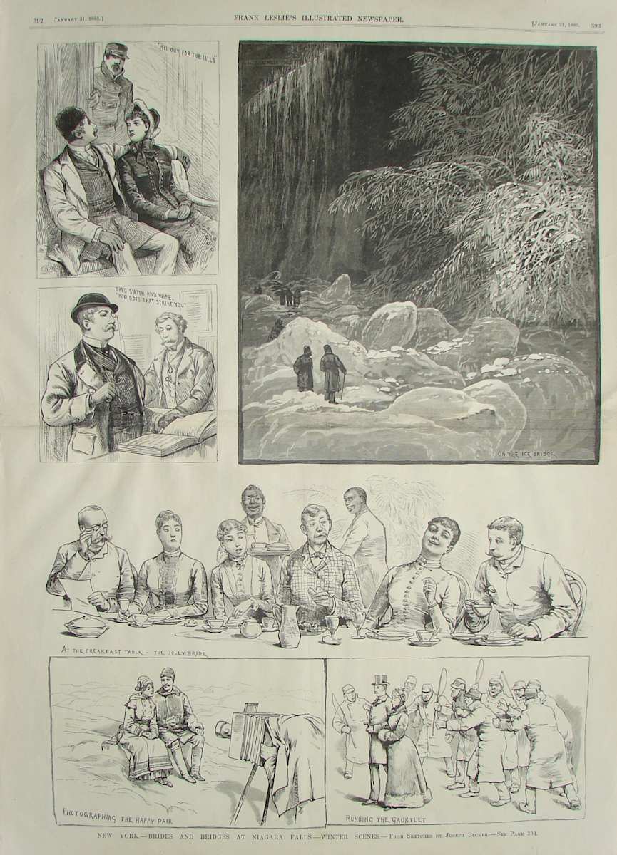 New York-Brides and Bridges at Niagara Falls-Winter Scenes-From sketches by Joseph Becker by Joseph Becker 
