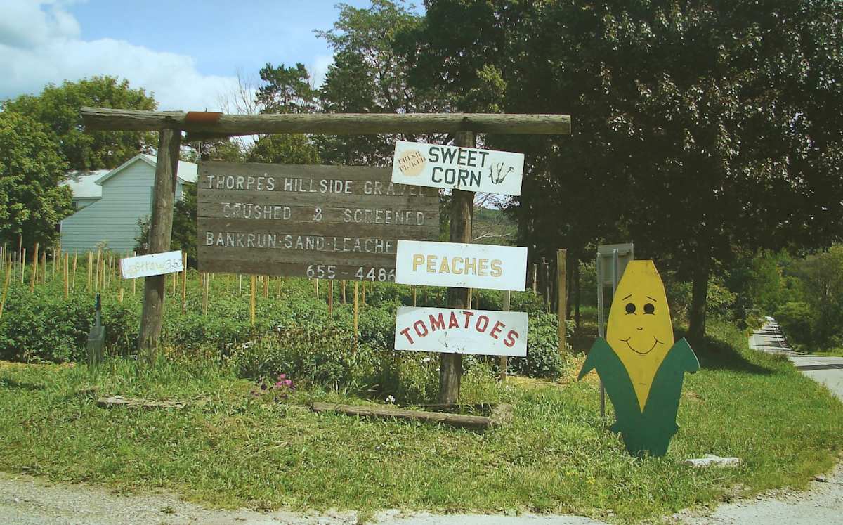 Road Signs, Thorpe's Farm Market, Wales Center, NY by Jim Bush 