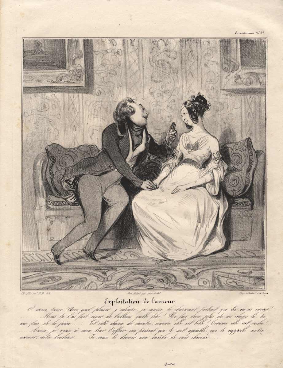 Plate #45,Exploitation ofLove from theCaricatureseries by Honore Daumier 