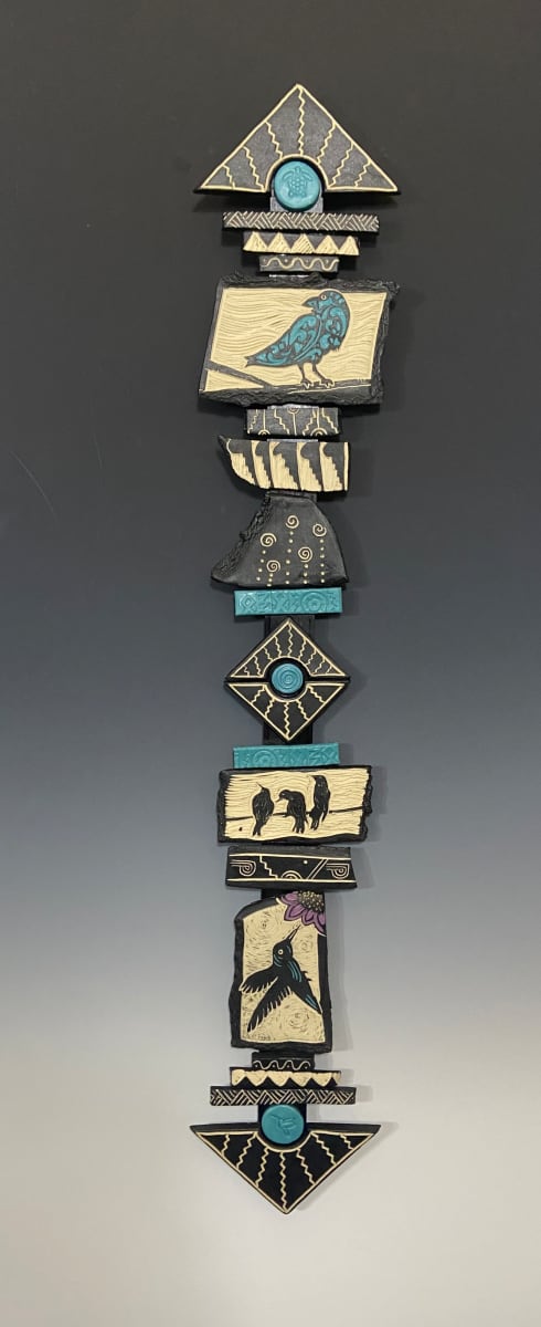 Healing Magic  Image: "Healing Magic" Totem Stick, 33 x 6 x 1", stoneware, slips, poplar