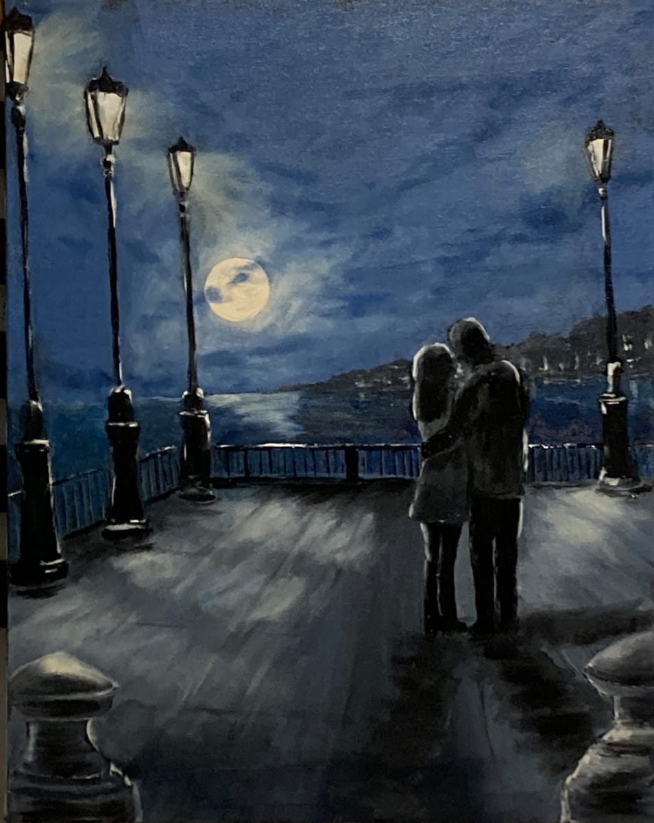 Street Lamp Lovers - 1 by Chantal  Image: Street lamp lovers painting 