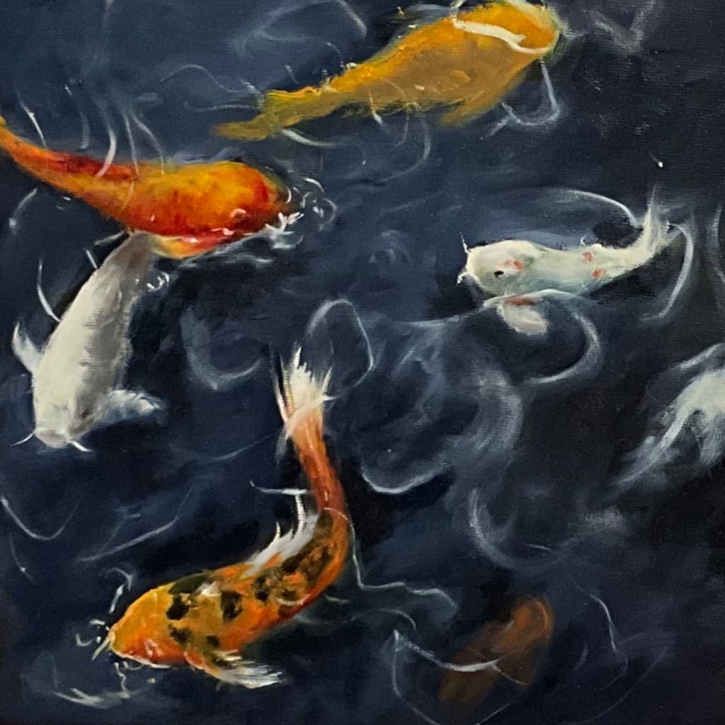 Koi pond by Chantal  Image: top view down of koi pond