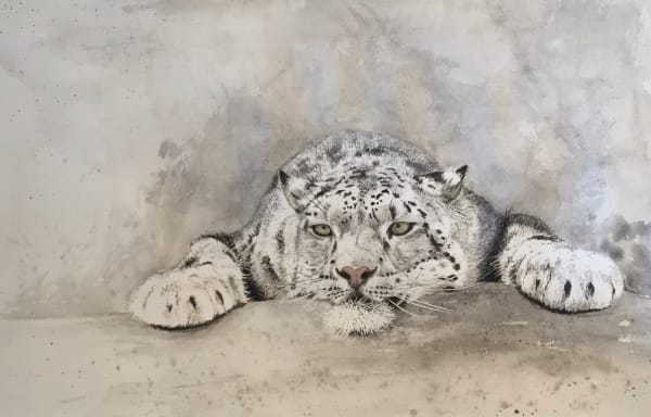 Monday Mornings by Chantal  Image: snow leopard laying down on rock