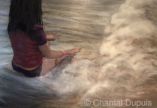 Pretty Camelie by Chantal  Image: little girl sitting on beach with gentle waves rolling in