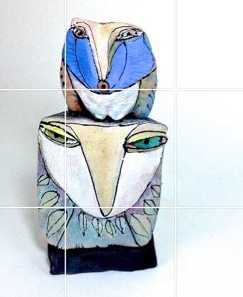 Mother Owl and and Singing Child Owl Standing Centered in the Magic of This Moment/SOLD by Blue Fire MacMahon 