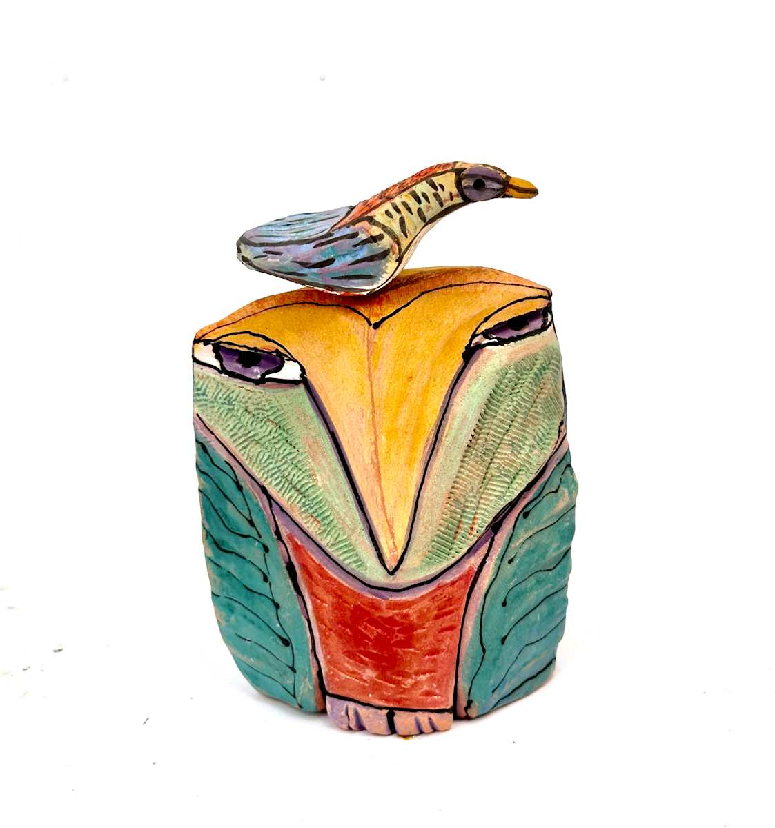 "Owl Person and Beauty Bird Centered in Peace” by Blue Fire MacMahon 