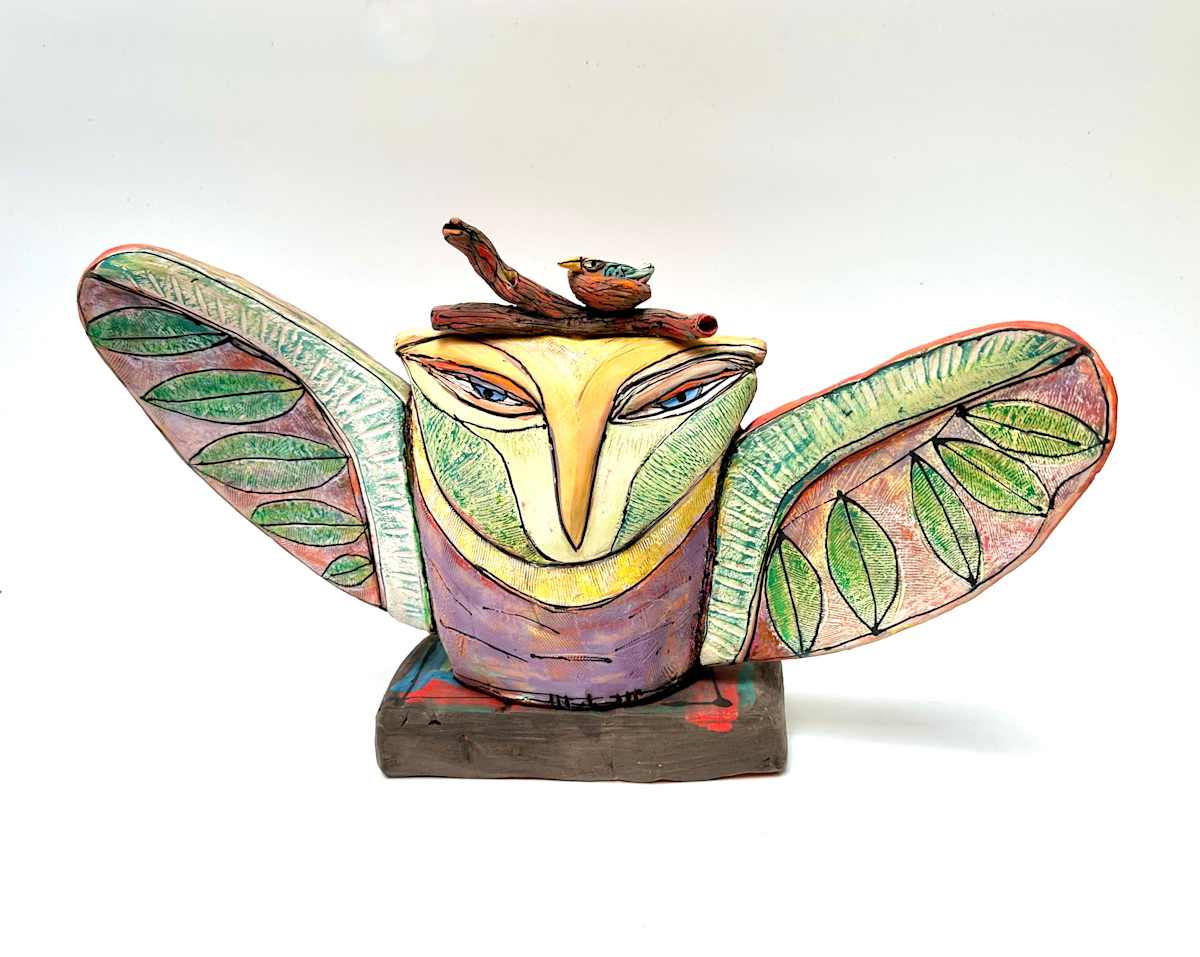 Owl art sculpture, center piece. by Blue Fire MacMahon 