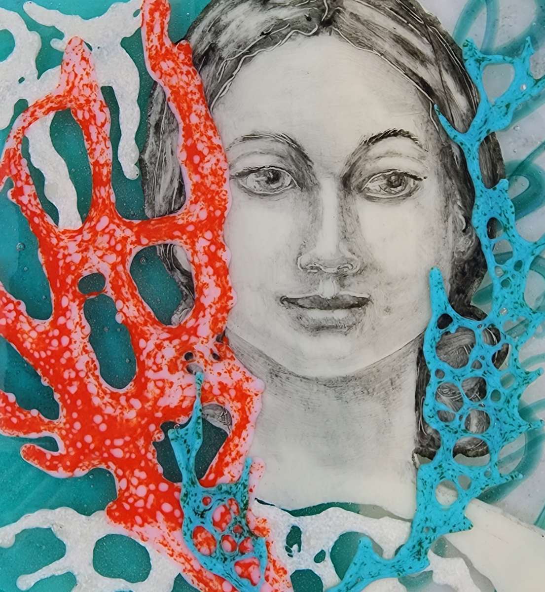 Coral by Deborah Johnson  Image: hot sculpted glass coral layered with glass powder drawing