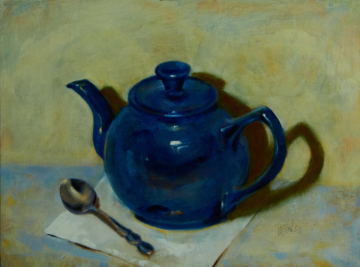 Blue Teapot with Spoon by Mike McSorley 