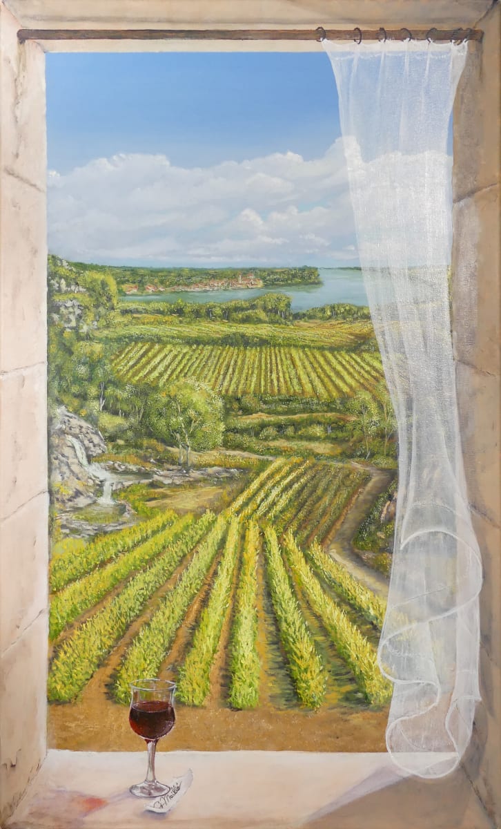 A Moment of Peace by Gerard  Image: "A Moment of Peace" is a "Trompe L'oeil" depicting a European inspired view from an old stone window. 