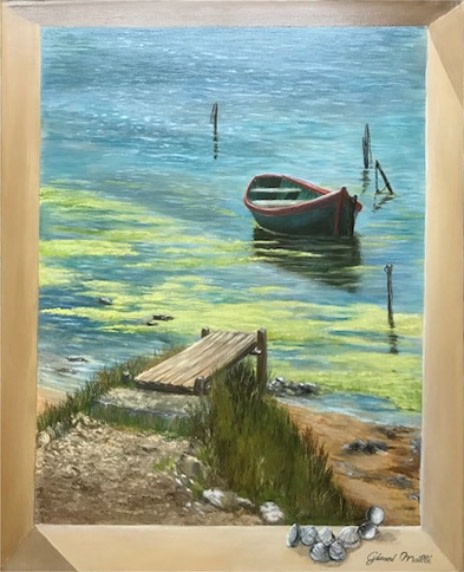 Shores of Solitude by Gerard  Image: "Shores of Solitude" is a "Trompe L'oeil" depicting a serene, natural waterfront scene, viewed through a window. 