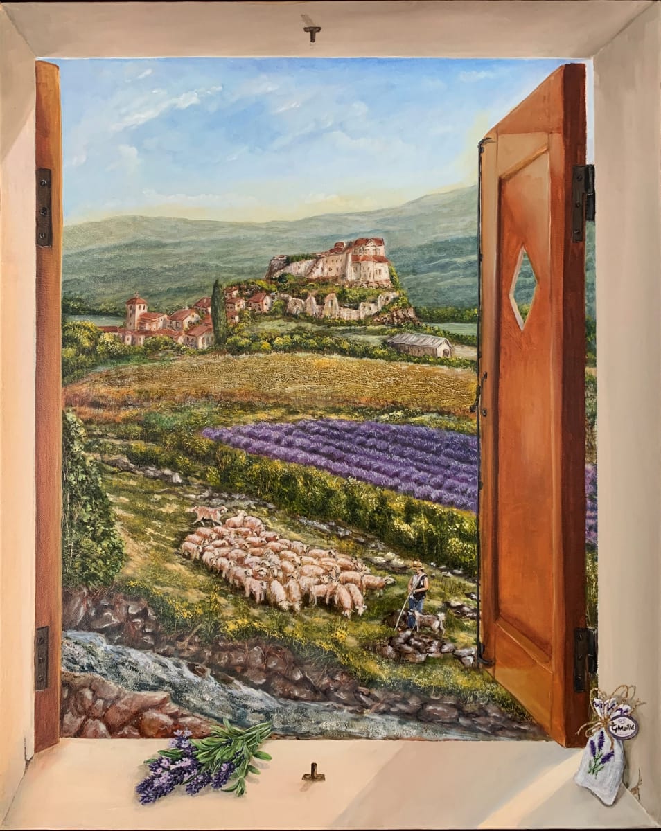 The Shepherd's Vista by Gerard  Image: "The Shepherd's Vista," a captivating oil painting on canvas that seamlessly blurs the line between reality and illusion.