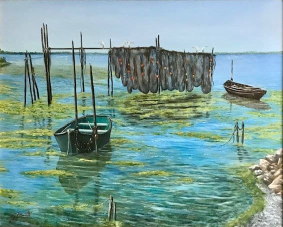 Until the next catch by Gerard  Image: " Until the Next Catch" is a tranquil maritime scene with a focus on traditional fishing practices.