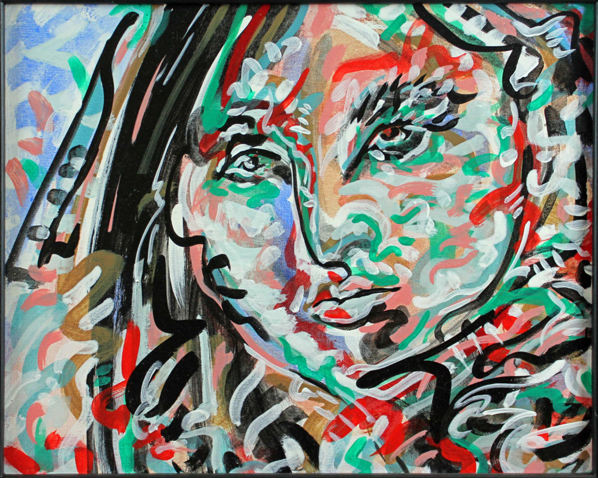 Camila's Echo by Jimmy Longoria  Image: "Camila's Echo"  is an abstract portrait crafted with dynamic brushstrokes in acrylic on canvas. The vibrant palette of reds, blues, greens, and black creates a lively and energetic presence, capturing a sense of movement and emotion. The overlapping lines and expressive style are intended to draw you in and evoke a deep connection with the artwork. "Camila's Echo" was inspired by the resonance of emotions and the vibrant interplay of color, inviting viewers to experience the complexity of human expression. 
