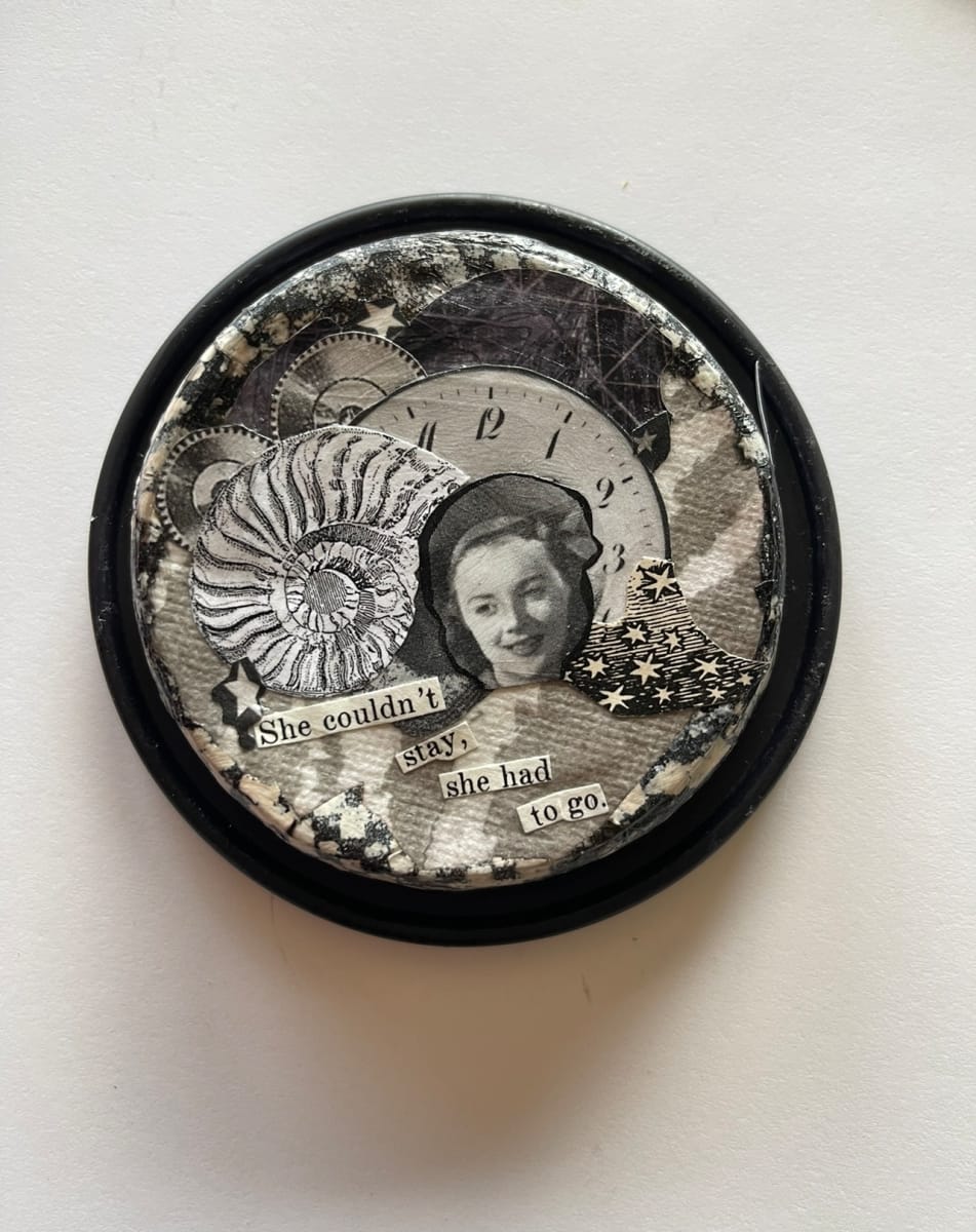 Untitled by Keddy Ann Outlaw  Image: Keddy Ann Outlaw, Untitled, 2021, 3 x 3 in, Texas, USA, coffee Cup Lid Collage