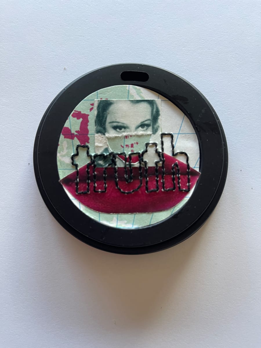 Untitled by Siân Edith Francesca Pointon  Image: Siân Edith Francesca Pointon, Untitled, 2021, England, Coffee Cup Lid Collage with Hand Stitching