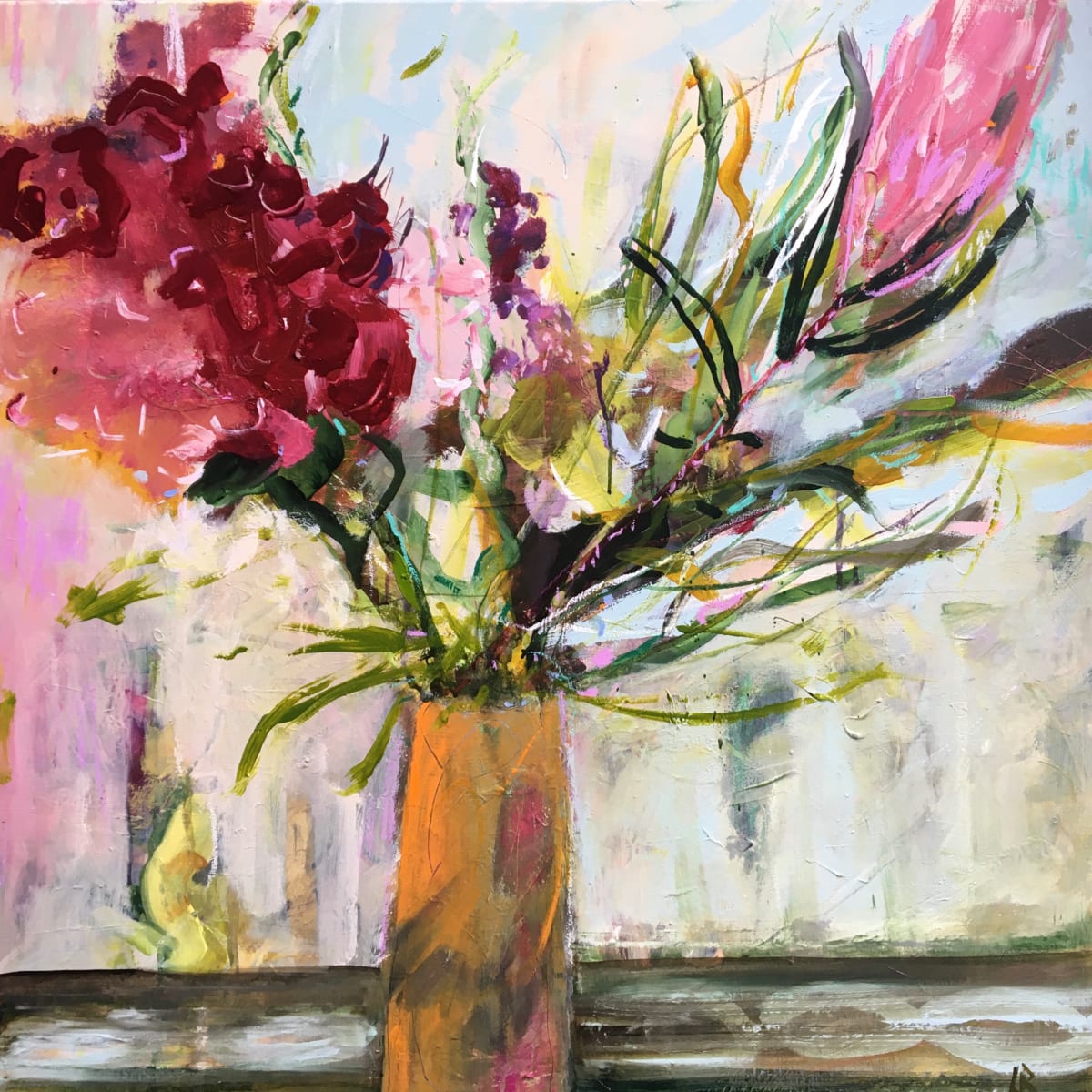 Bouquet in an Orange Pot by Lesley Birch, Image 1.