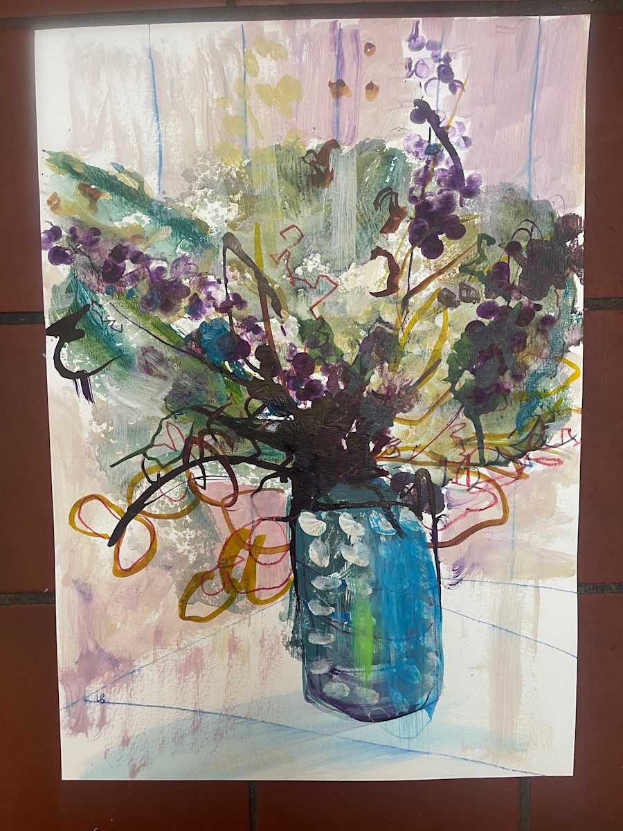 Floral, Blue Pot by Lesley Birch 