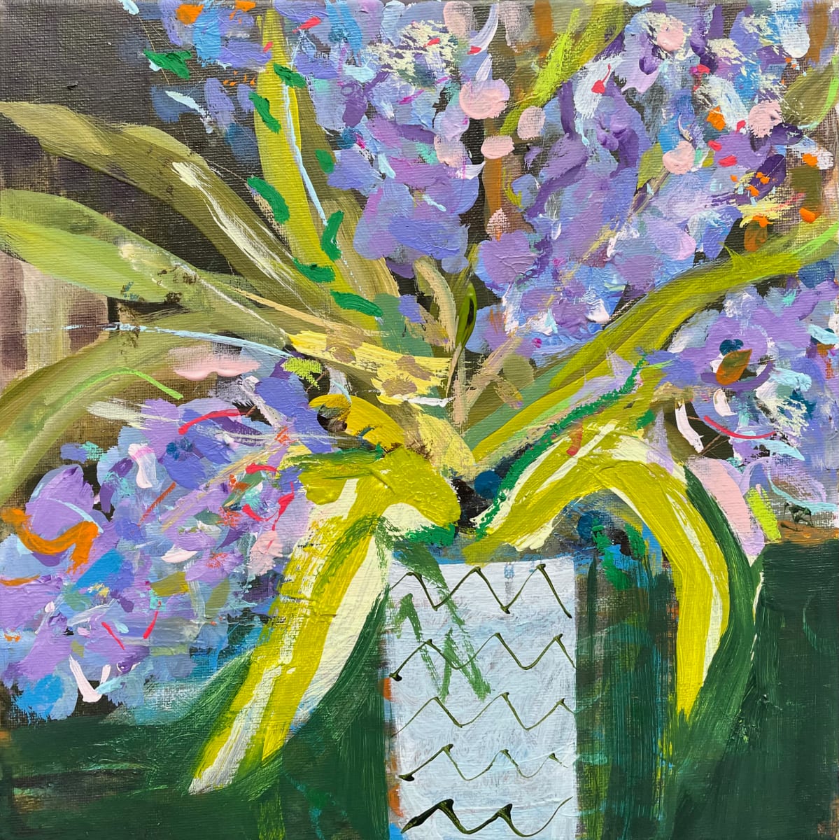 Hyacinths in a Zigzag Vase by Lesley Birch, Image 1.