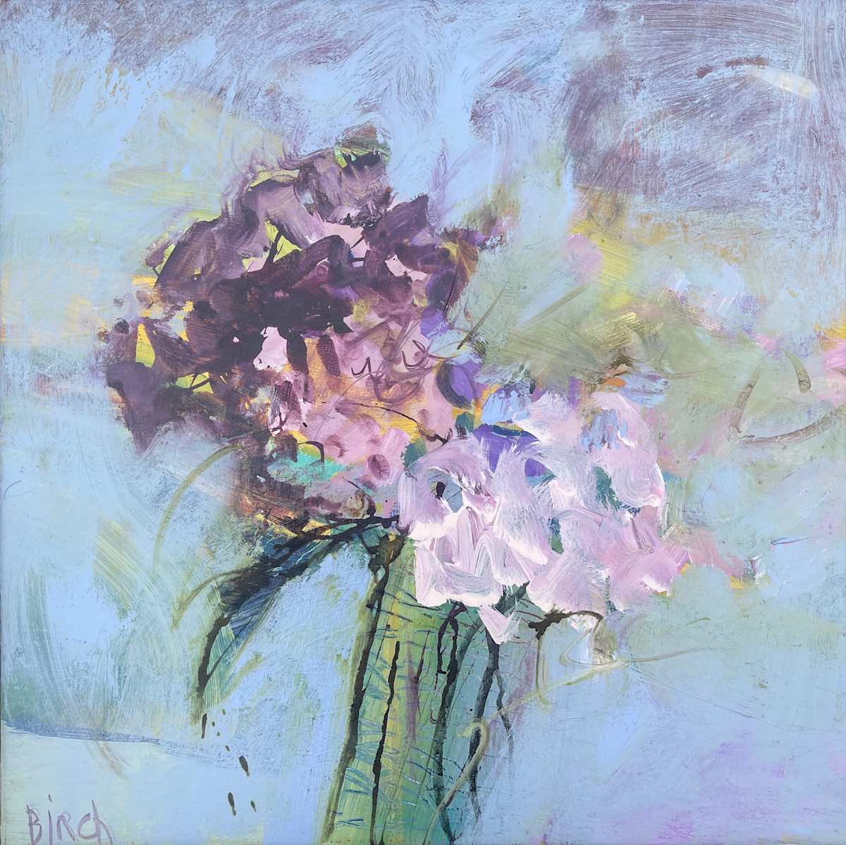 Hydrangeas, Striped Vase by Lesley Birch 