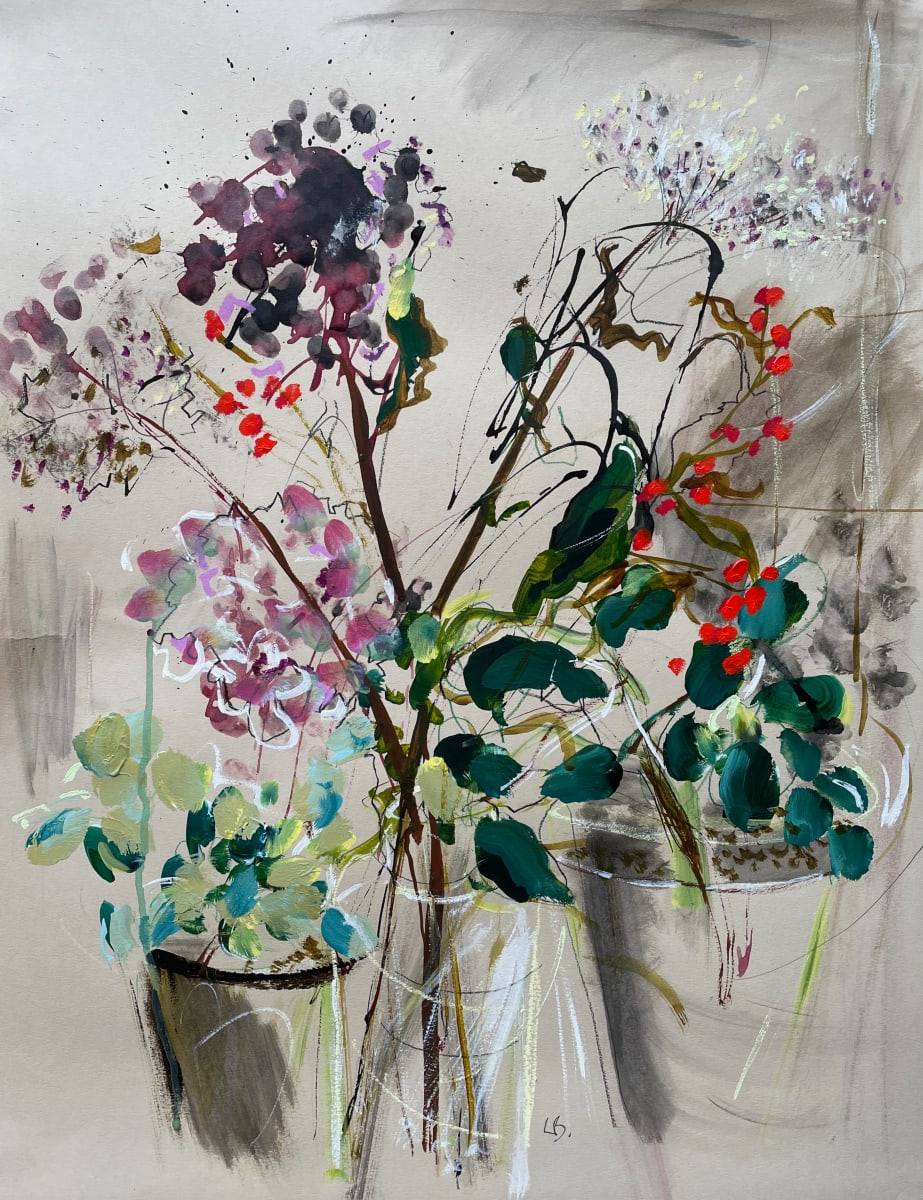 Hydrangea with Pot Plants by Lesley Birch, Image 1.