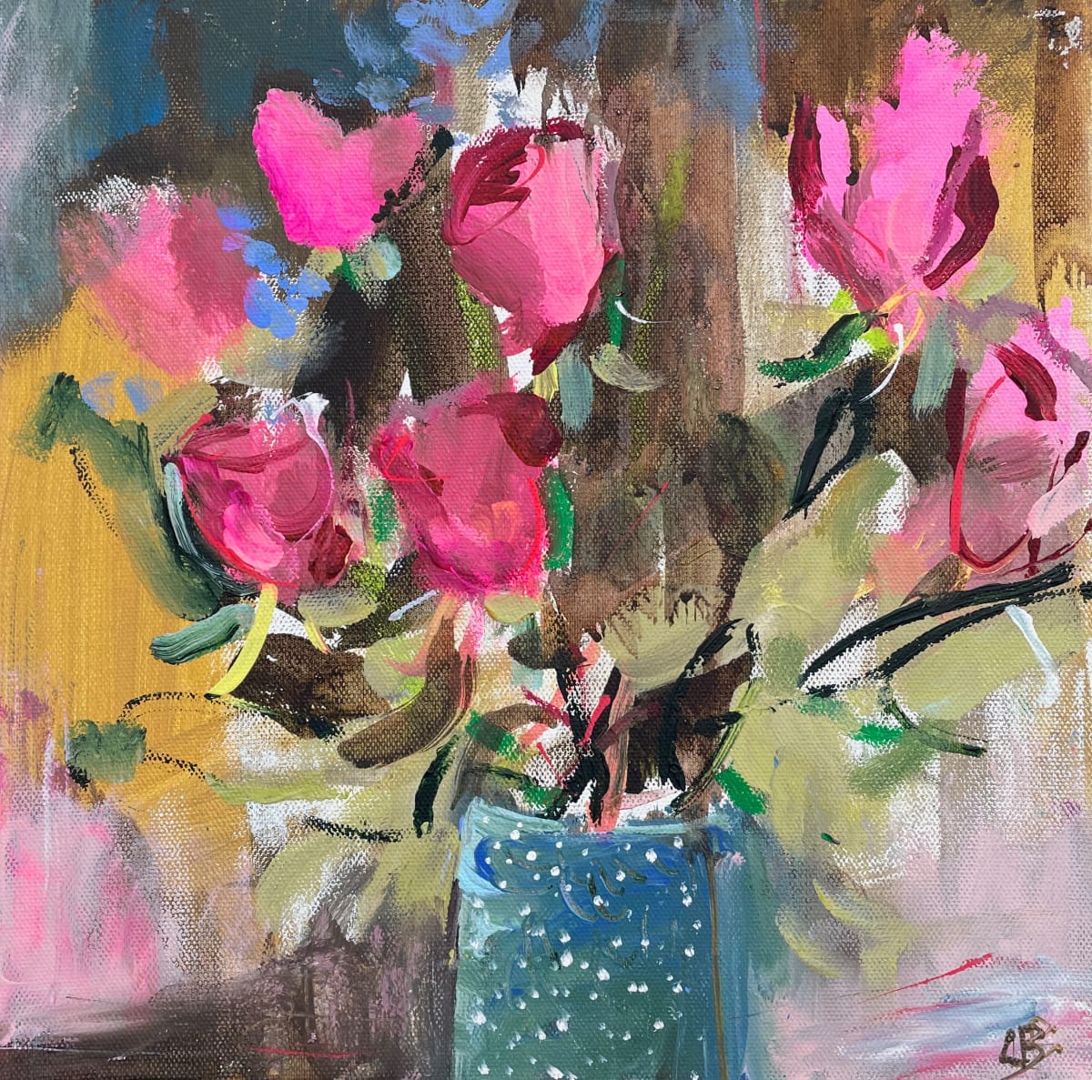 Pink Roses in a Spotted Vase, Image 3.