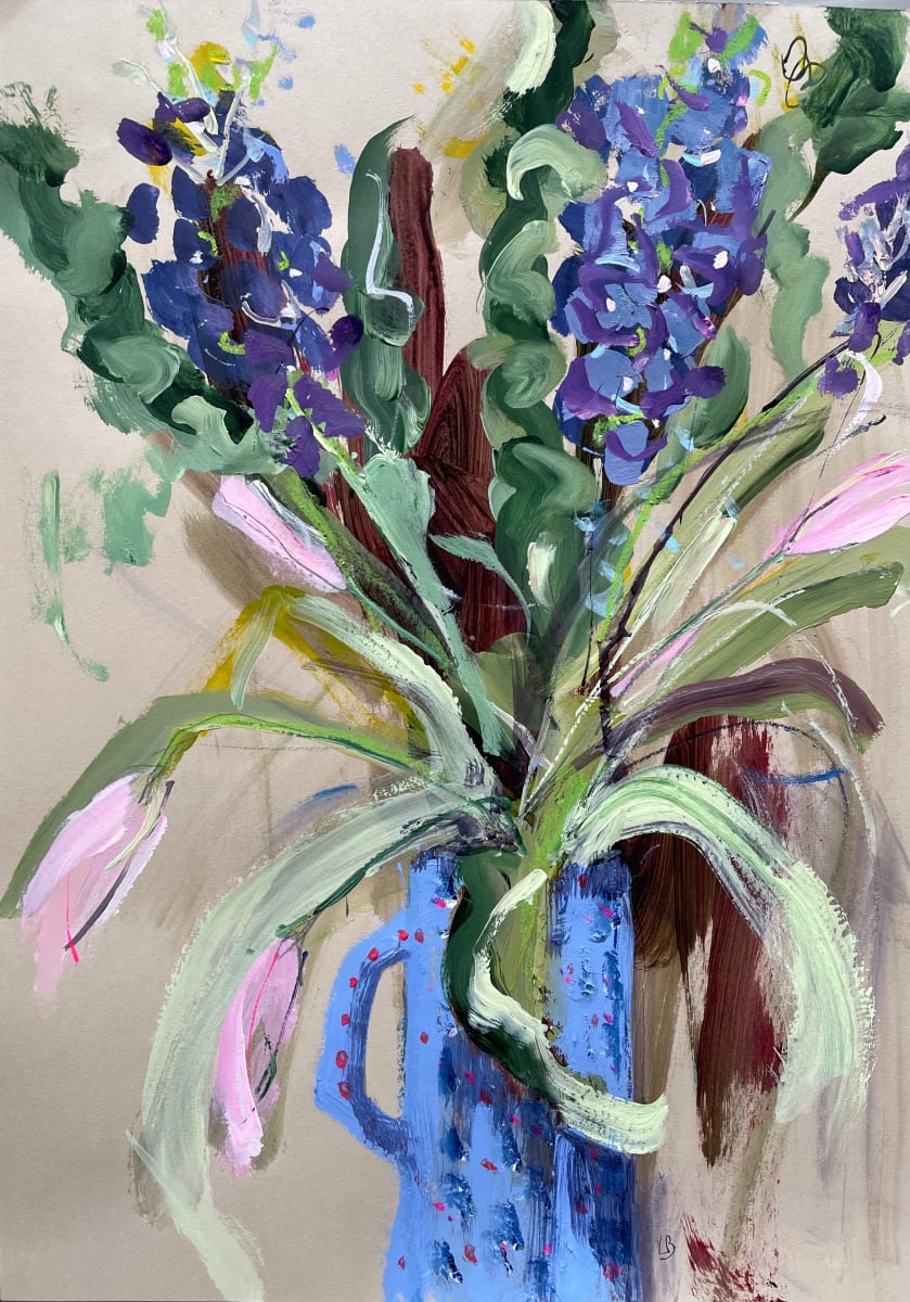 Stocks & Tulips in a Blue Jug - on sale by Lesley Birch, Image 4.