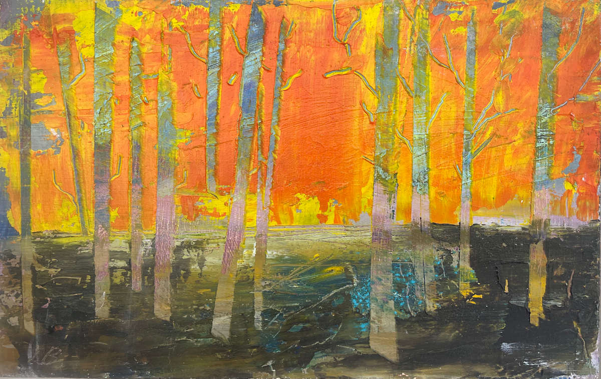 Woodland with Fiery Sky by Lesley Birch, Image 3.