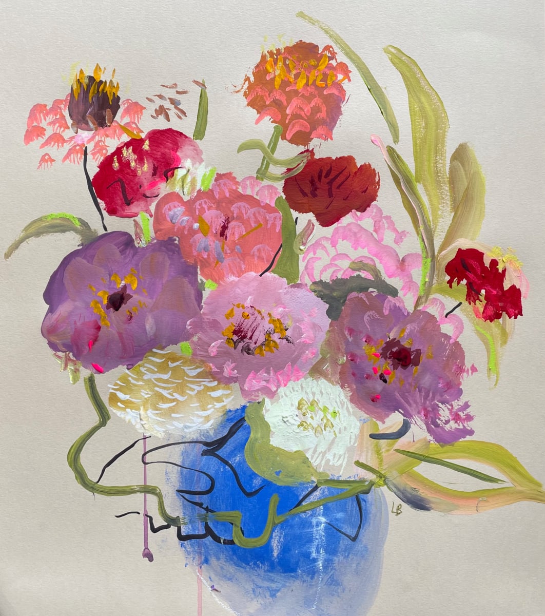Zinnias in a Blue Bowl by Lesley Birch, Image 2.