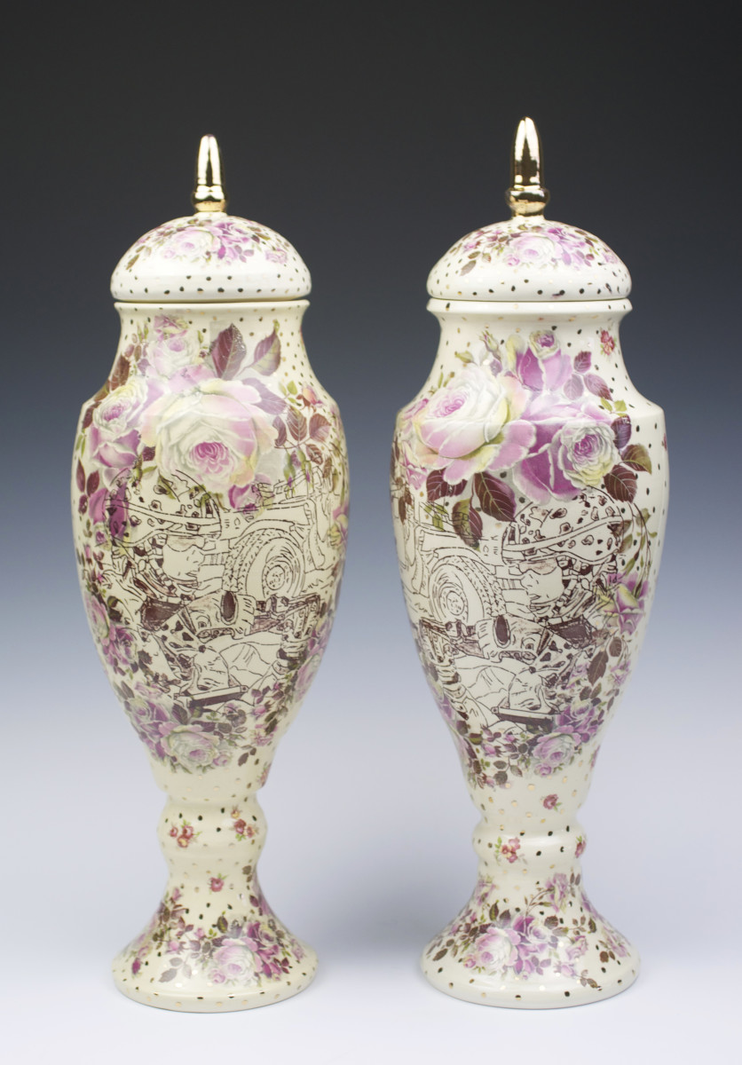 Ashes of Roses Urn Vases, Pair by Jessica Putnam-Phillips 