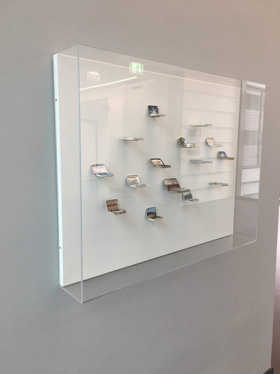 Example Medicine Tins in Acrylic Display Cases by Shelley Vanderbyl 
