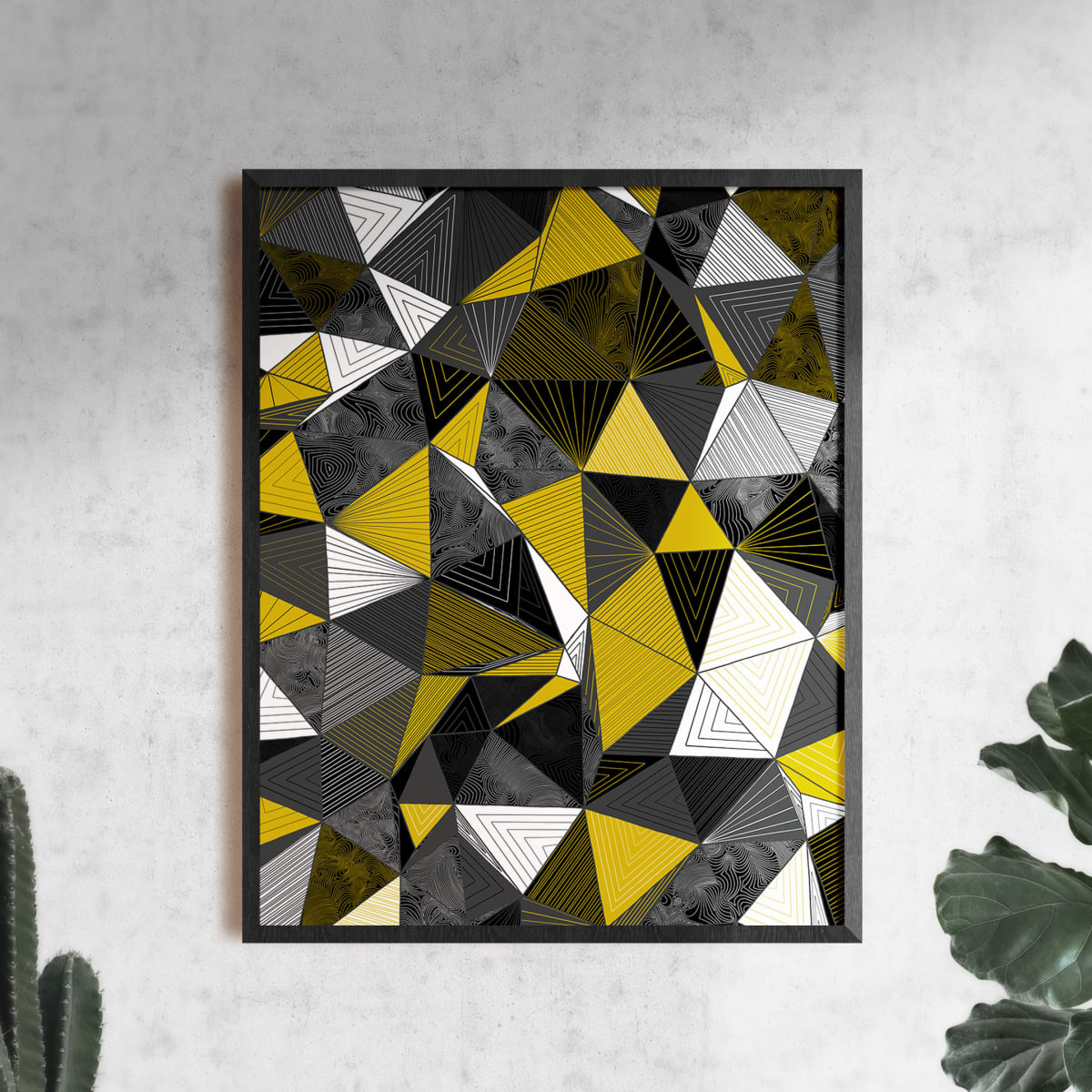 "Conscious Growth 070" Medium One-of-a-Kind Print by Debbie Clapper  Image: Conscious Growth Print 070, a yellow, black and white one of a kind archival modern art print