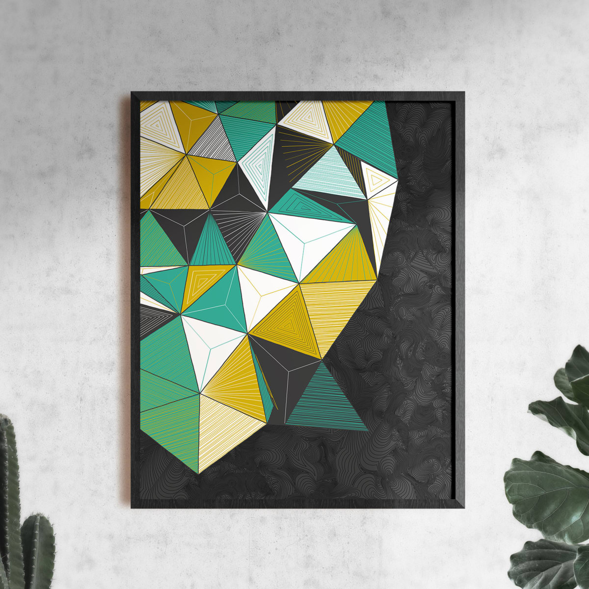 "Conscious Growth 076" Large One-of-a-Kind Print by Debbie Clapper  Image: Conscious Growth Print 076, a yellow, green, black and white one of a kind archival modern art print