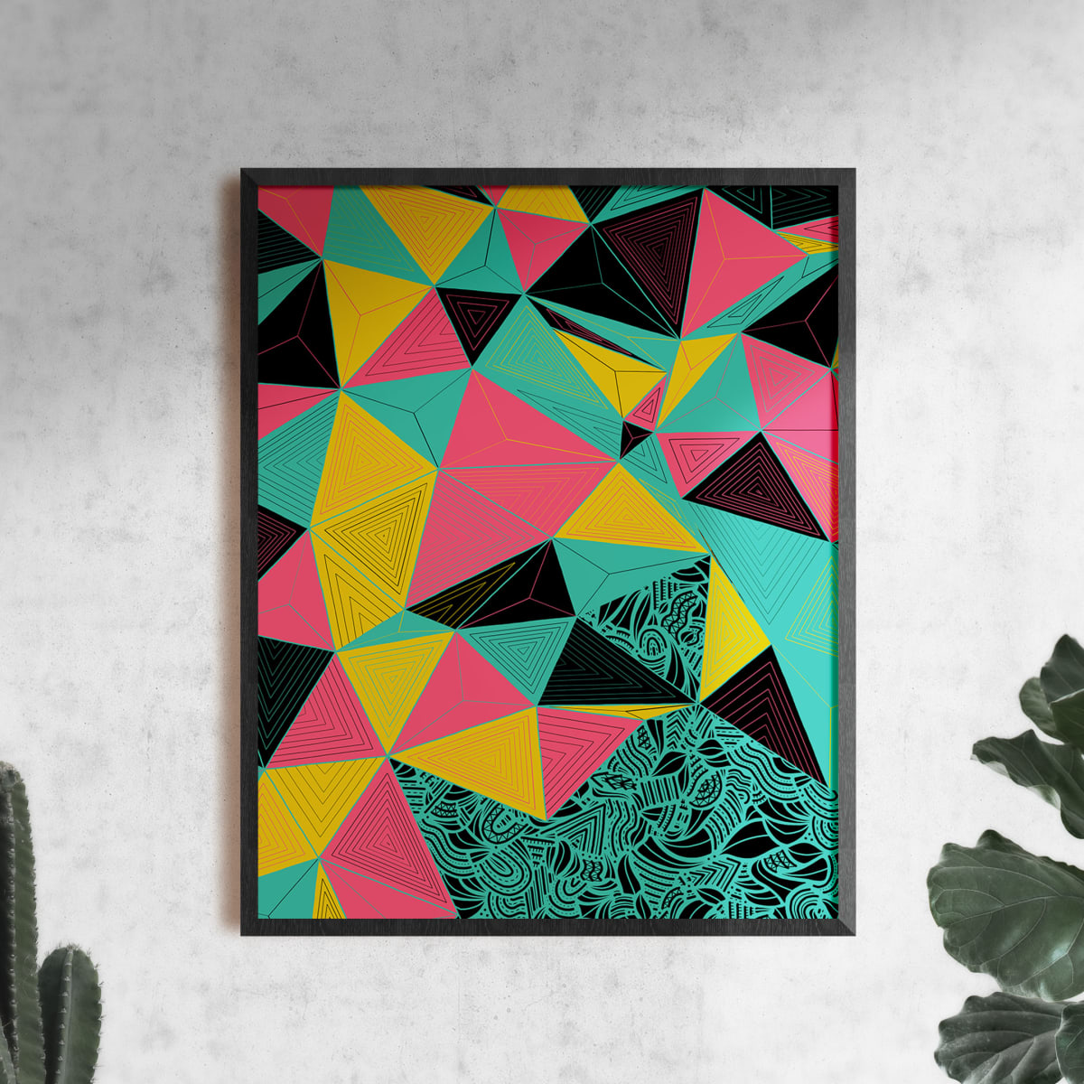 "Conscious Growth 081" Large One-of-a-Kind Print by Debbie Clapper  Image: Conscious Growth Print 081, a green, pink, yellow, black and white one of a kind archival modern art print