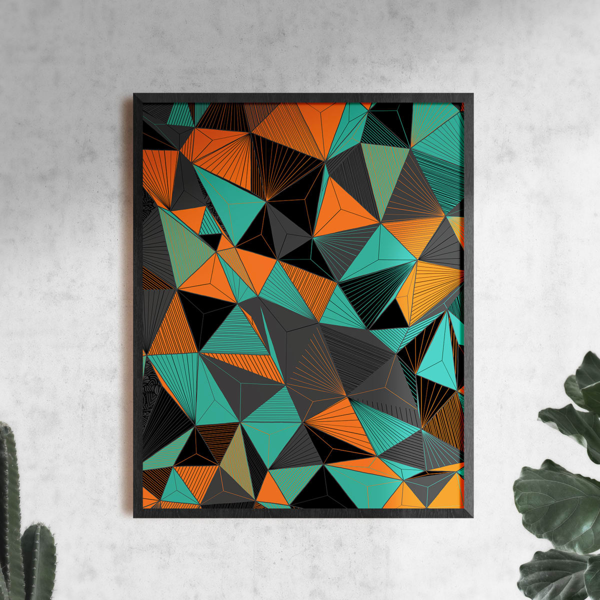 "Conscious Growth 094" Large One-of-a-Kind Print by Debbie Clapper  Image: Conscious Growth Print 094, a black, teal, orange, and gray one of a kind archival modern art print