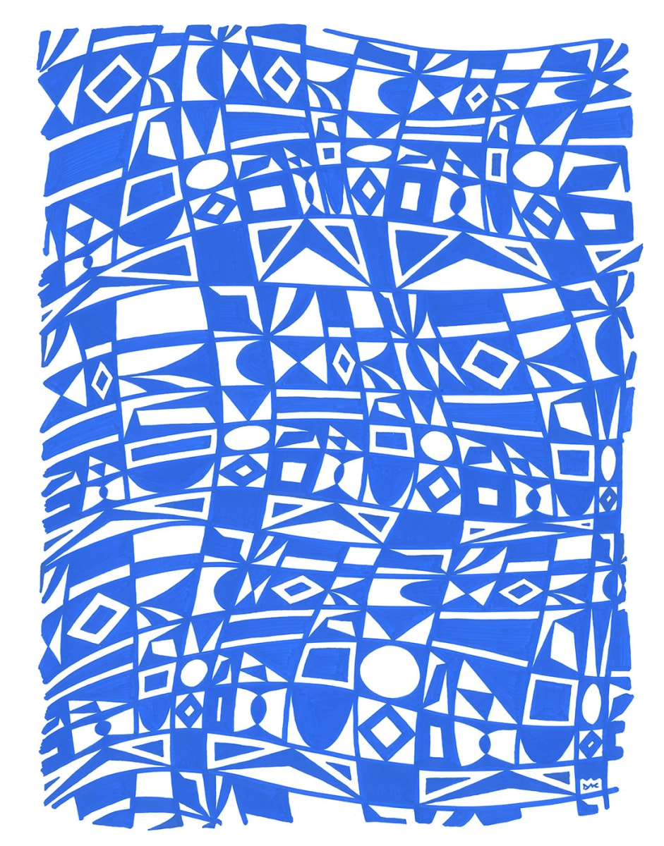 "Pattern Study 12: Blue" Drawing ﻿11x14 by Debbie Clapper, Image 3.