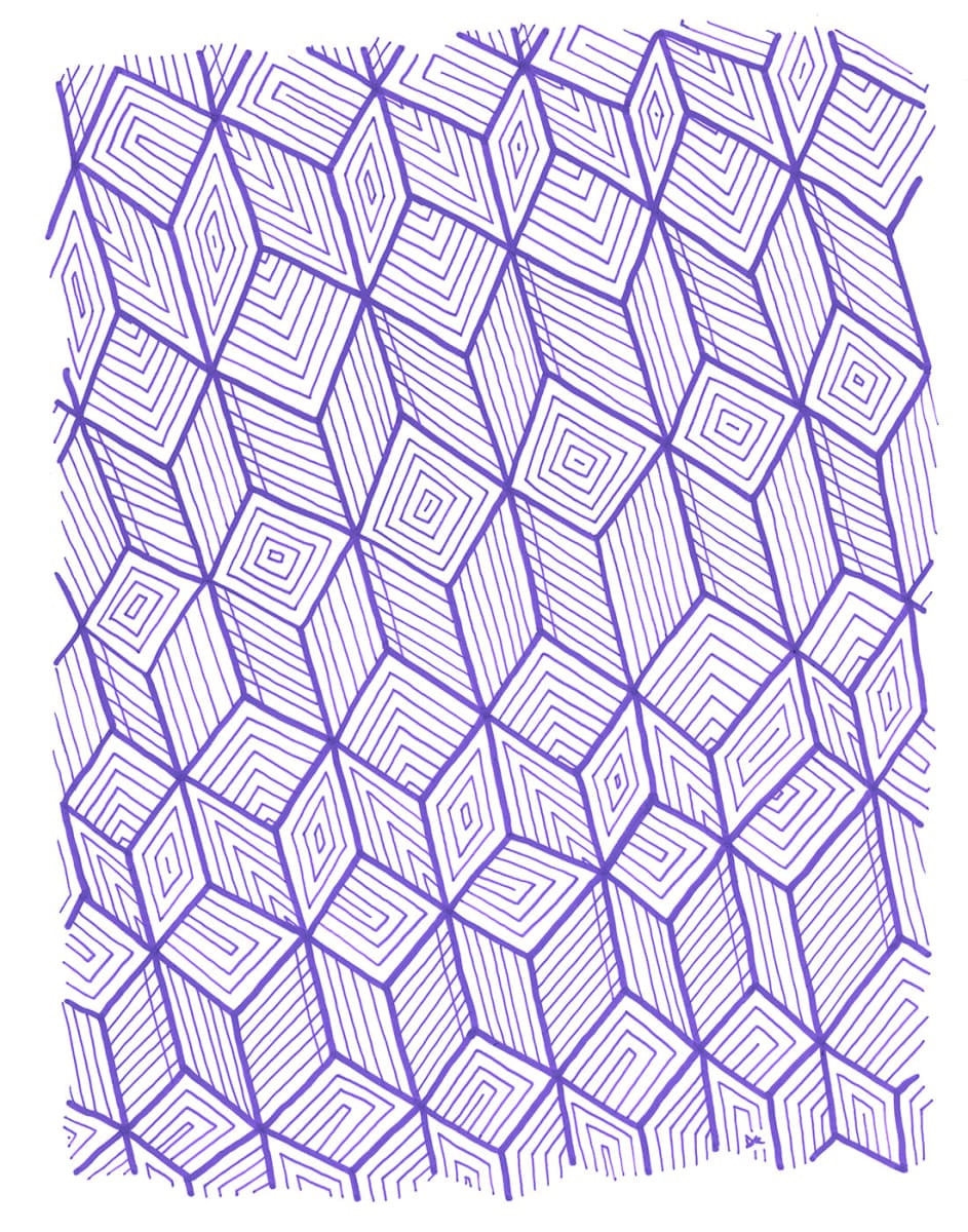 Pattern Study 27: Purple – Unframed Original Drawing by Debbie Clapper 