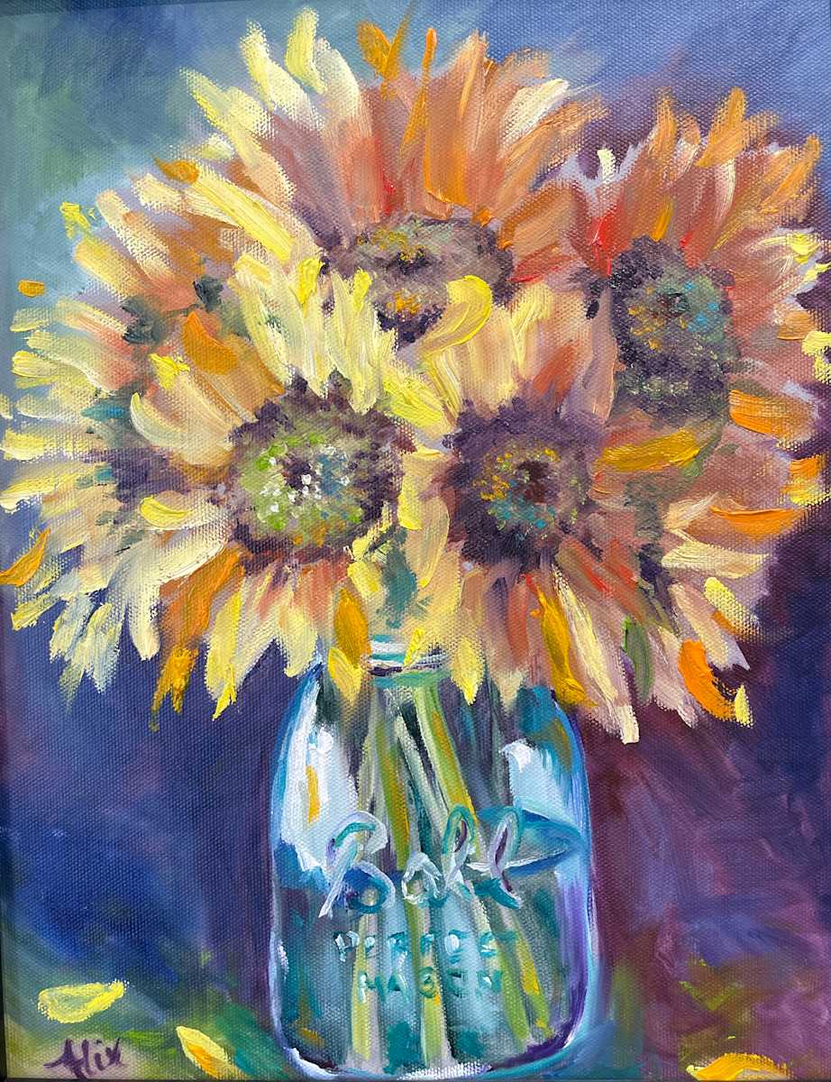Sunflowers in a Mason Jar by Alexandra Kassing 