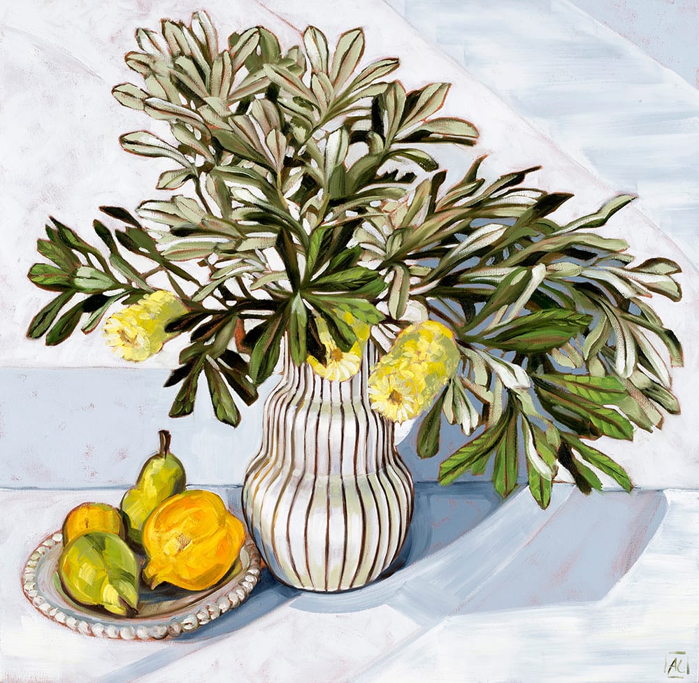 Coastal banksia and fruit plate by Alicia Cornwell 