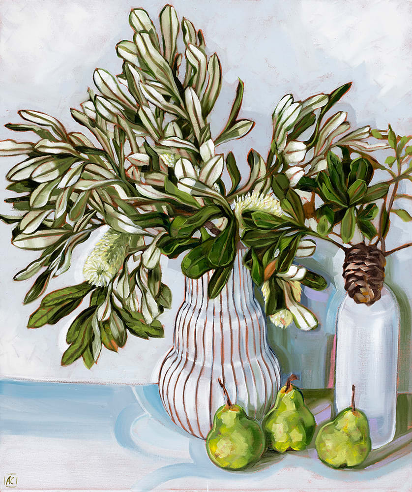 Two vases and Banksia by Alicia Cornwell 