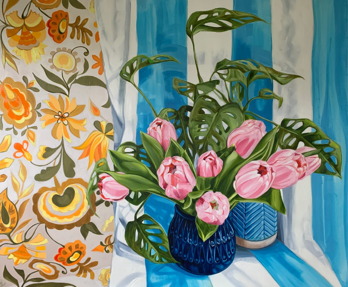 Tulips and Retro Stripes by Alicia Cornwell 